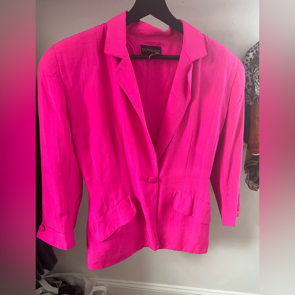 Vintage Pink Donna Karan New York 100% Silk Blazer Size 8